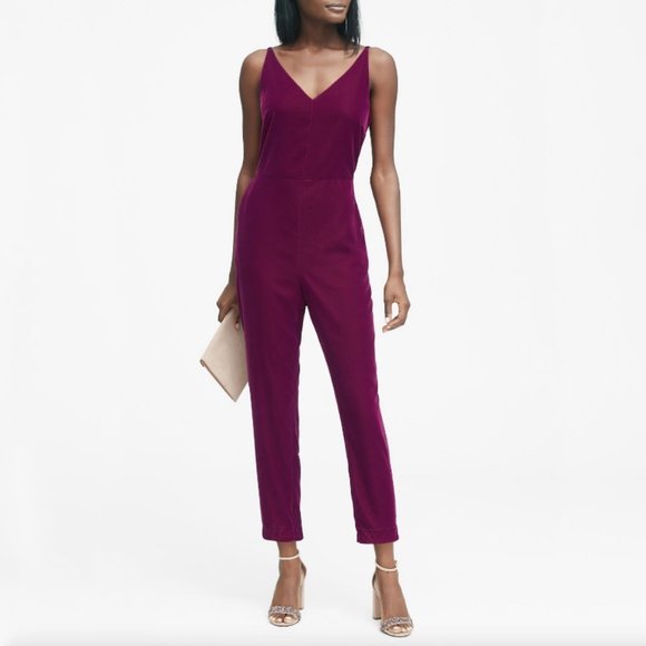 Banana Republic Pants - Banana Republic Claret Red Velvet Cropped Jumpsuit Size 6